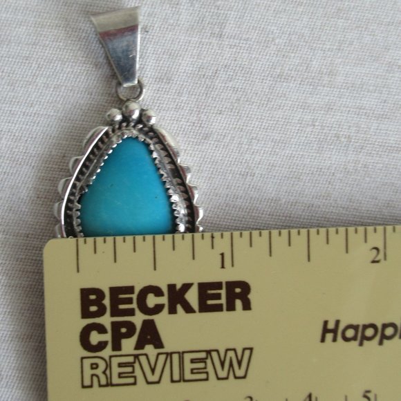 VTG State Sterling Silver Turquoise Navajo Pendant Signed WP Sterling 1.75" H - Picture 10 of 11
